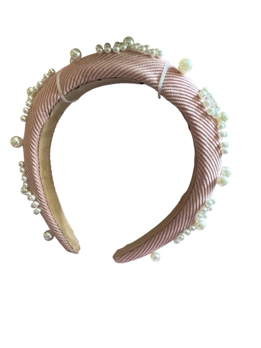 Pearl-Embellished Pink Padded Headband